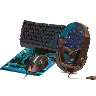 Kit Gaming 4 En 1 Necnon Ngc-Pegasus Audifonos Led Teclado 104 Botones Mouse 3 1000Dpi Mousepad Azul