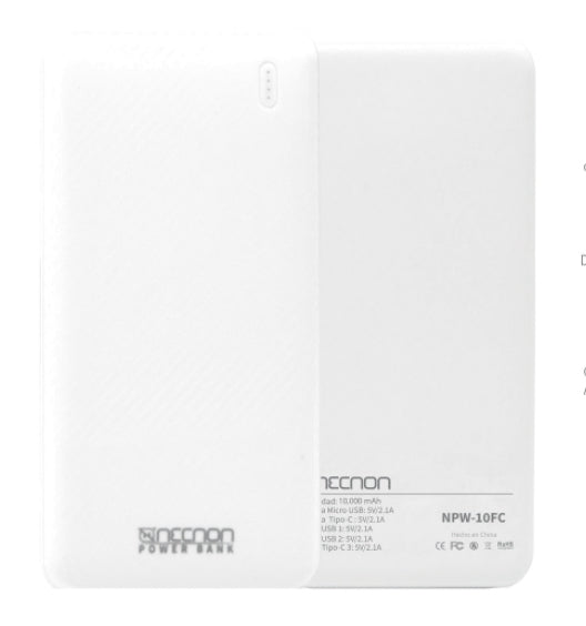 Powerbank Necnon Npw-10Fc 10000Mah Indicador Led Tc Blanco(Nbpb1012Fc)