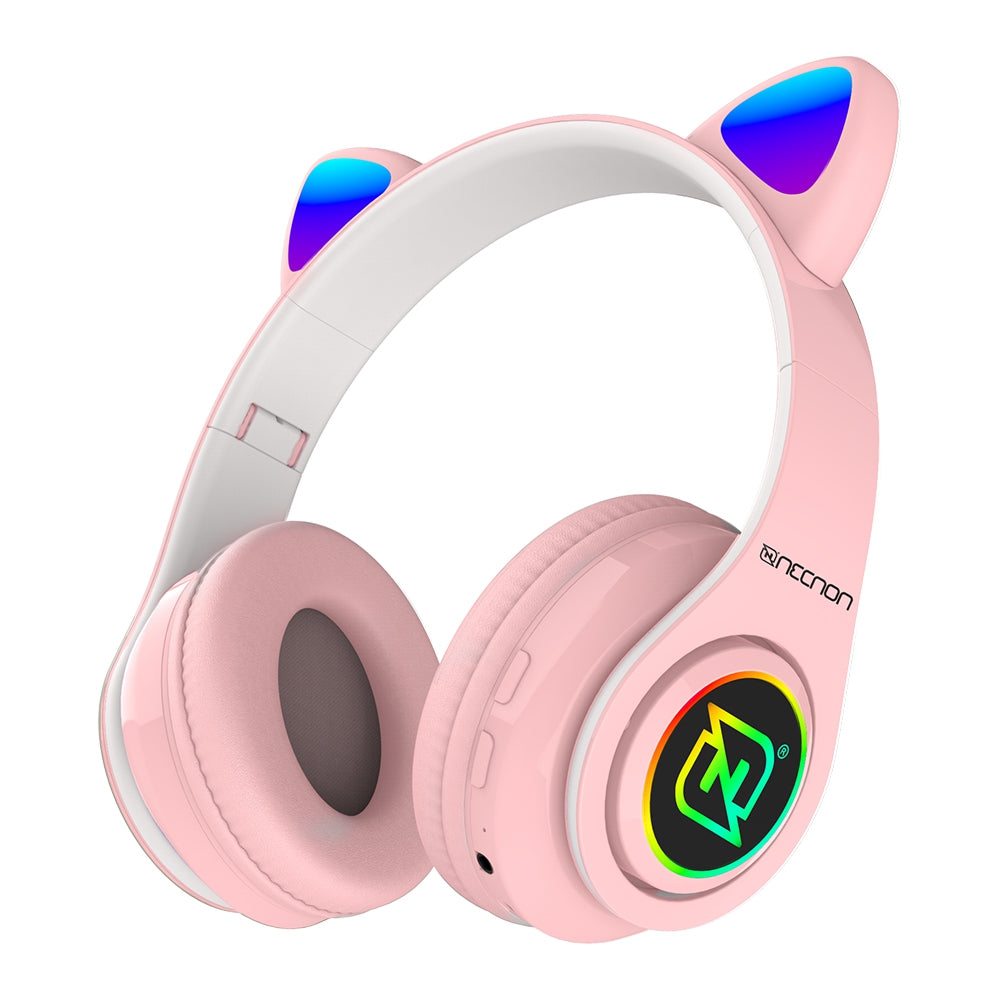 Audifonos Necnon On-Ear Bt Nbh-07 Con Orejas Luz Rgb Manos Libres Rosa