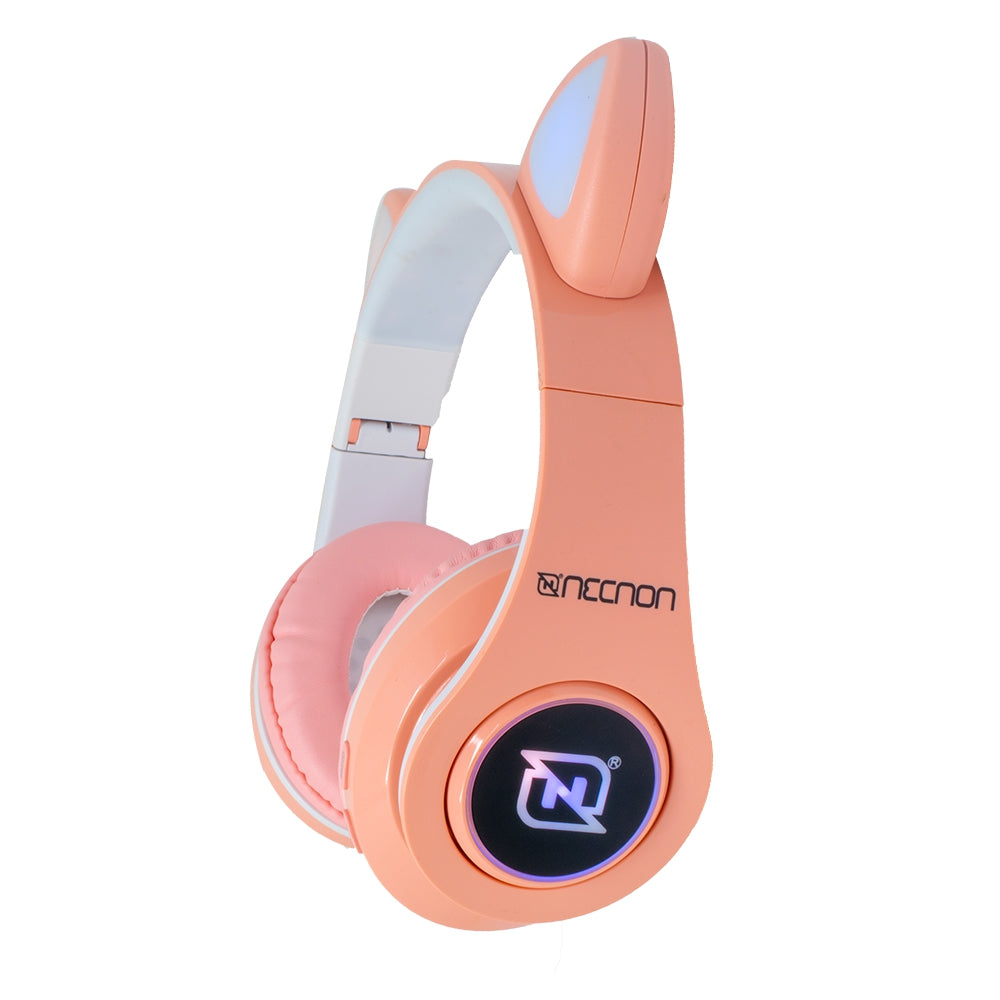 Audifonos Necnon On-Ear Bt Nbh-07 Con Orejas Luz Rgb Manos Libres Rosa