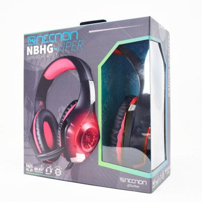 Audífonos Headset Gaming Necnon Nbhg-Viper Over-Ear Led Alambrico Diadema Flexible Microfono 3.5Mm Usb Pc Consolas Celular Inc Adaptador Megabass Rojo