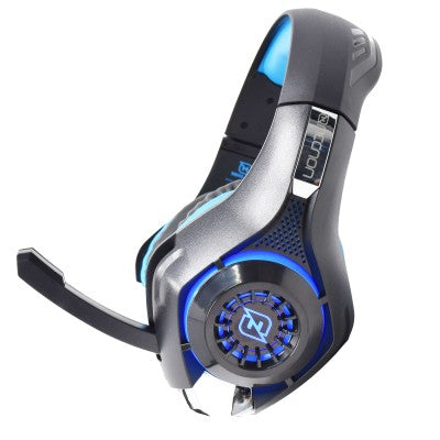 Audífonos Headset Gaming Necnon Nbhg-Viper Over-Ear Led Alambrico Diadema Flexible Microfono 3.5Mm Usb Pc Consolas Celular Inc Adaptador Megabass Azul