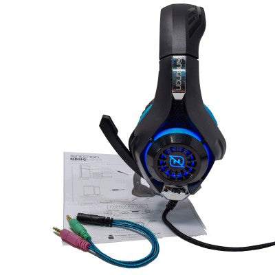 Audífonos Headset Gaming Necnon Nbhg-Viper Over-Ear Led Alambrico Diadema Flexible Microfono 3.5Mm Usb Pc Consolas Celular Inc Adaptador Megabass Azul