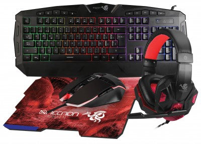 Kit Gaming 4 En 1 Necnon Ngc-Kraken Audifonos Led Teclado 114 Teclas Mouse 7 Botones Hasta 3200Dpi Mousepad Rojo