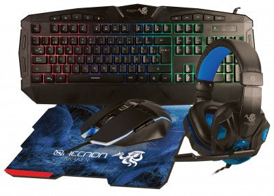 Kit Gaming 4 En 1 Necnon Ngc-Kraken Audifonos Led Teclado 114 Teclas Mouse 7 Botones Hasta 3200Dpi Mousepad Azul