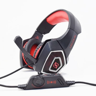 Audífonos Headset Gaming Necnon Nbhg-Dragon Over-Ear Led Alambrico Diadema Flexible Con Vibracion Microfono 3.5Mm Usb Pc Consolas Celular C/Adaptador Rojo