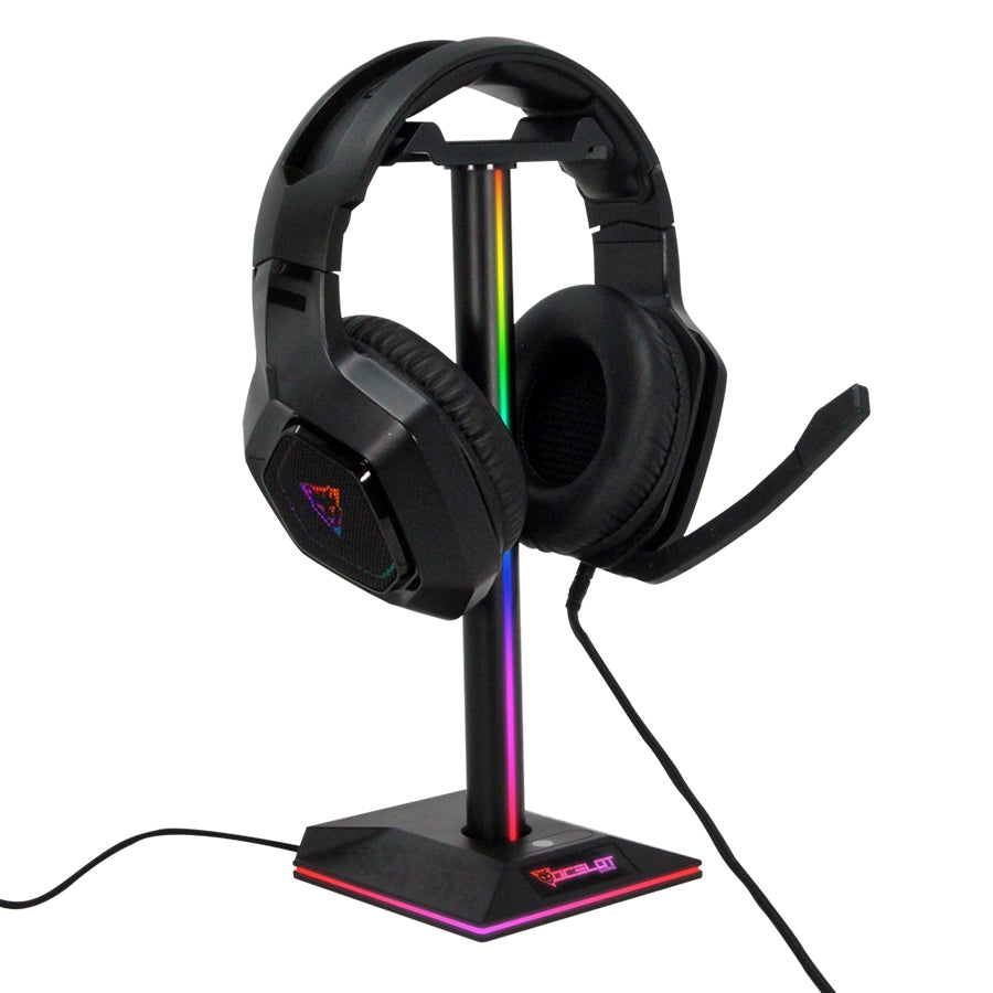 Soporte Para Headset Con Iluminacion Tipo Rgb Con Dos Puertos Usb Y 1 Puerto De Jack 3.5Mm