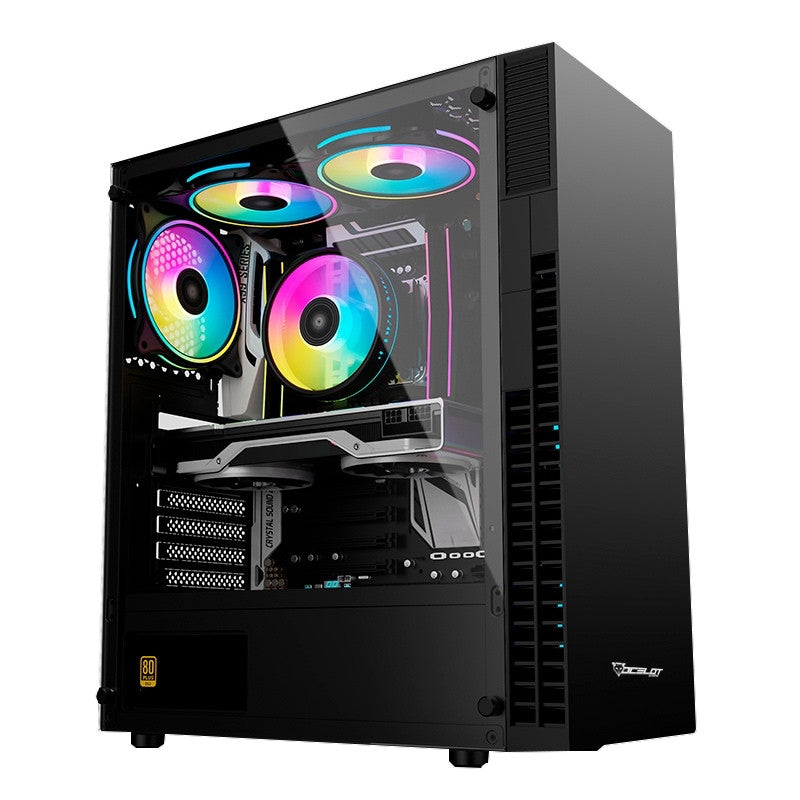 Gabinete Atx Ocelot Gaming Mid Tower Frontal Liso Cristal Templado Lateral