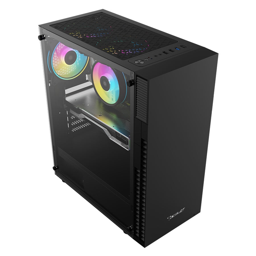 Gabinete Atx Ocelot Gaming Mid Tower Frontal Liso Cristal Templado Lateral