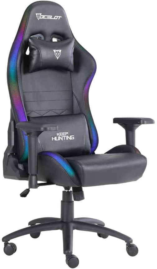 Silla Gamer Ocelot Gaming Rgb / Base Ajustable De Metal / Descansa Brazos Ajustables De 4 Dimensiones / Angulo De Inclinacion 155 Grados/ Soporta Hasta 150Kg/ Cojin De Descanso Lumbar Y Cervical