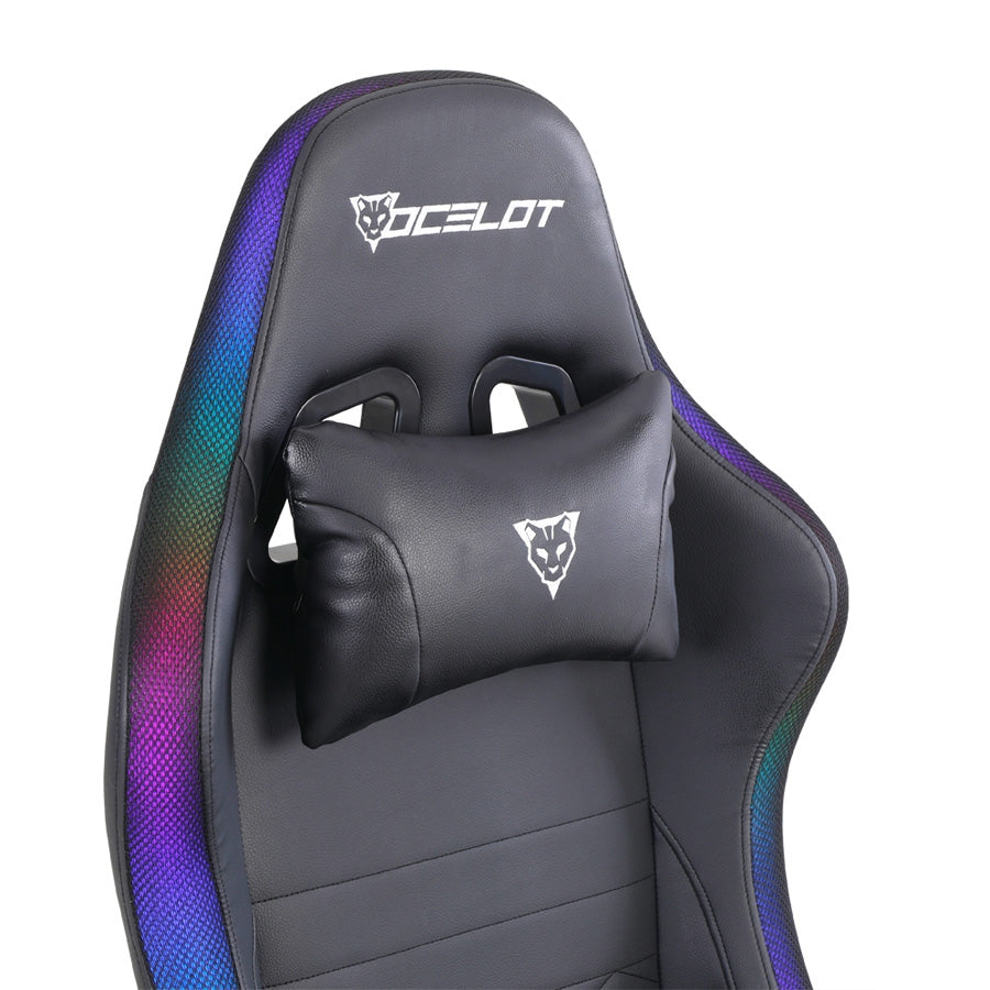 Silla Gamer Ocelot Gaming Rgb / Base Ajustable De Metal / Descansa Brazos Ajustables De 4 Dimensiones / Angulo De Inclinacion 155 Grados/ Soporta Hasta 150Kg/ Cojin De Descanso Lumbar Y Cervical