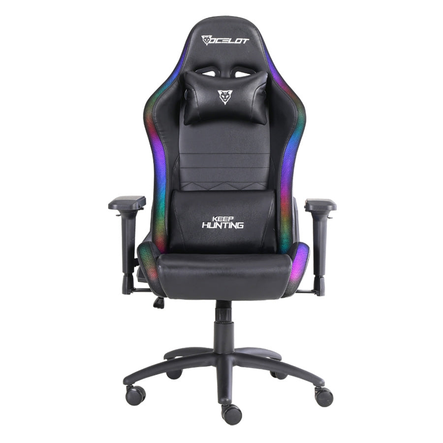 Silla Gamer Ocelot Gaming Rgb / Base Ajustable De Metal / Descansa Brazos Ajustables De 4 Dimensiones / Angulo De Inclinacion 155 Grados/ Soporta Hasta 150Kg/ Cojin De Descanso Lumbar Y Cervical