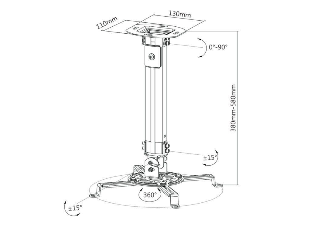 Soporte De Acero Para Proyector Ovaltech Ovpr-580Mm 380-580Mm / 360 Grados (Resistencia 13.5Kgs)