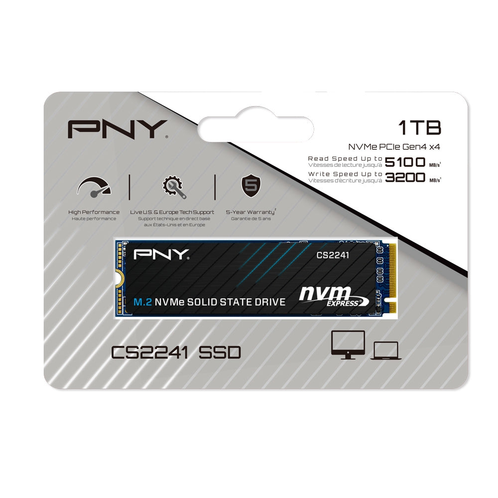 Unidad De Estado Solido Interno 1Tb Pny Cs2241 M.2 2280 Nvme Pcie Gen 4X4 Lec.5100 Mbs/Escrit.3200 Mbs Pc/Laptop/Minipc/ Alto Rendimiento