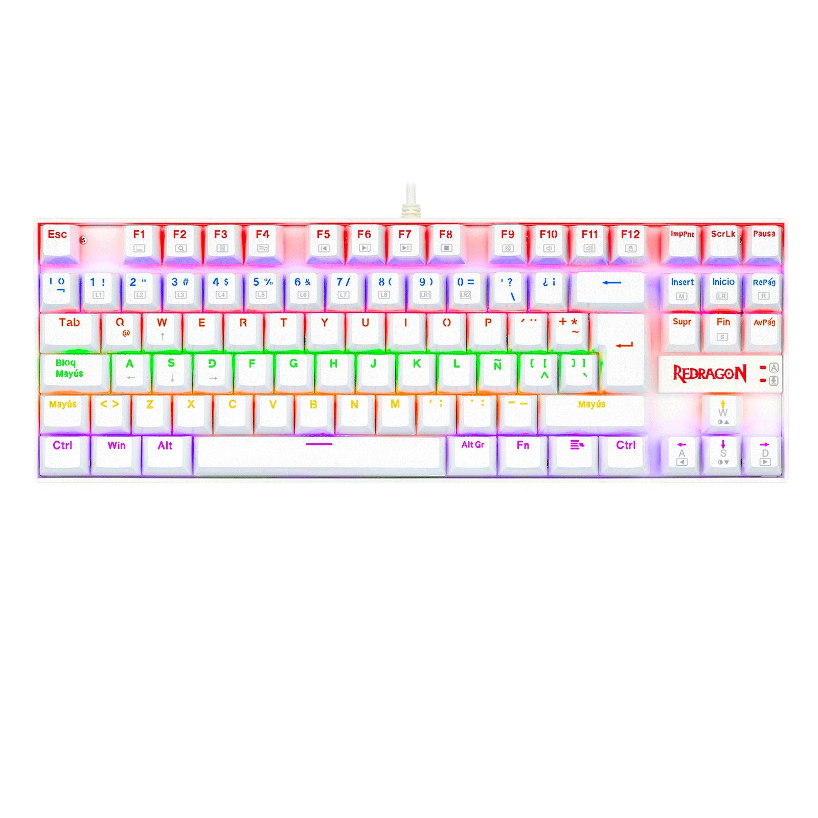 Teclado Mecánico Redragon Kumara White Rainbow Español Blanco