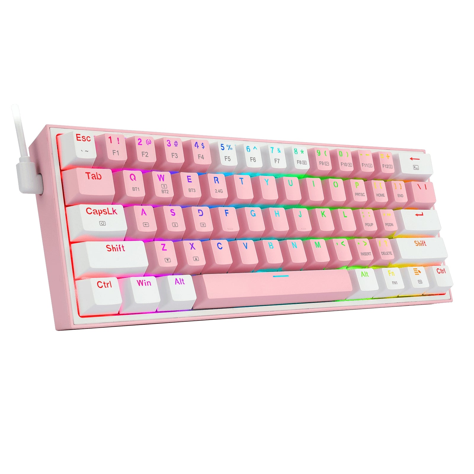 Teclado Mecánico Redragon Fizz Pro White/Pink Blanco Y Rosa