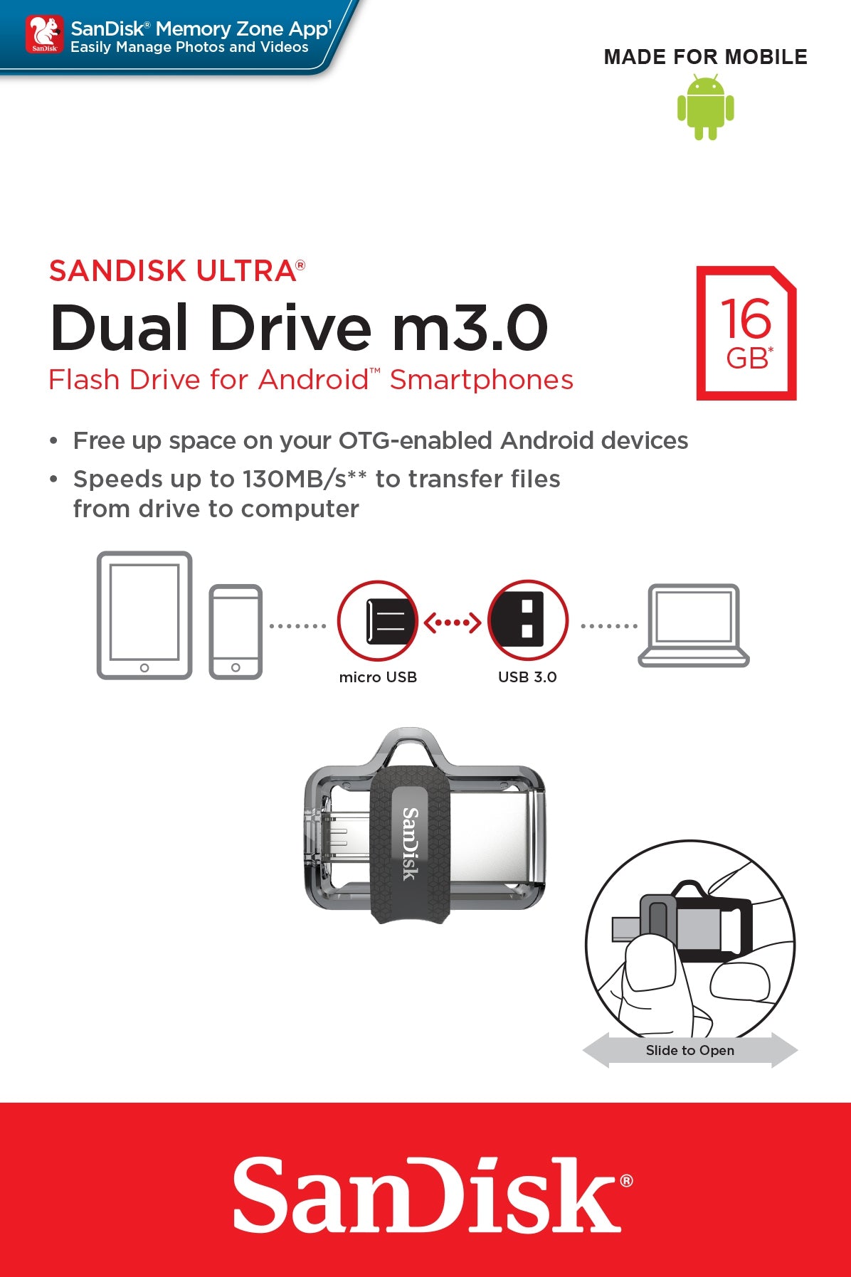 Memoria Flash Sandisk Ultra Dual Usb Drive 16Gb 3.0 (Sddd3-016G-G46)