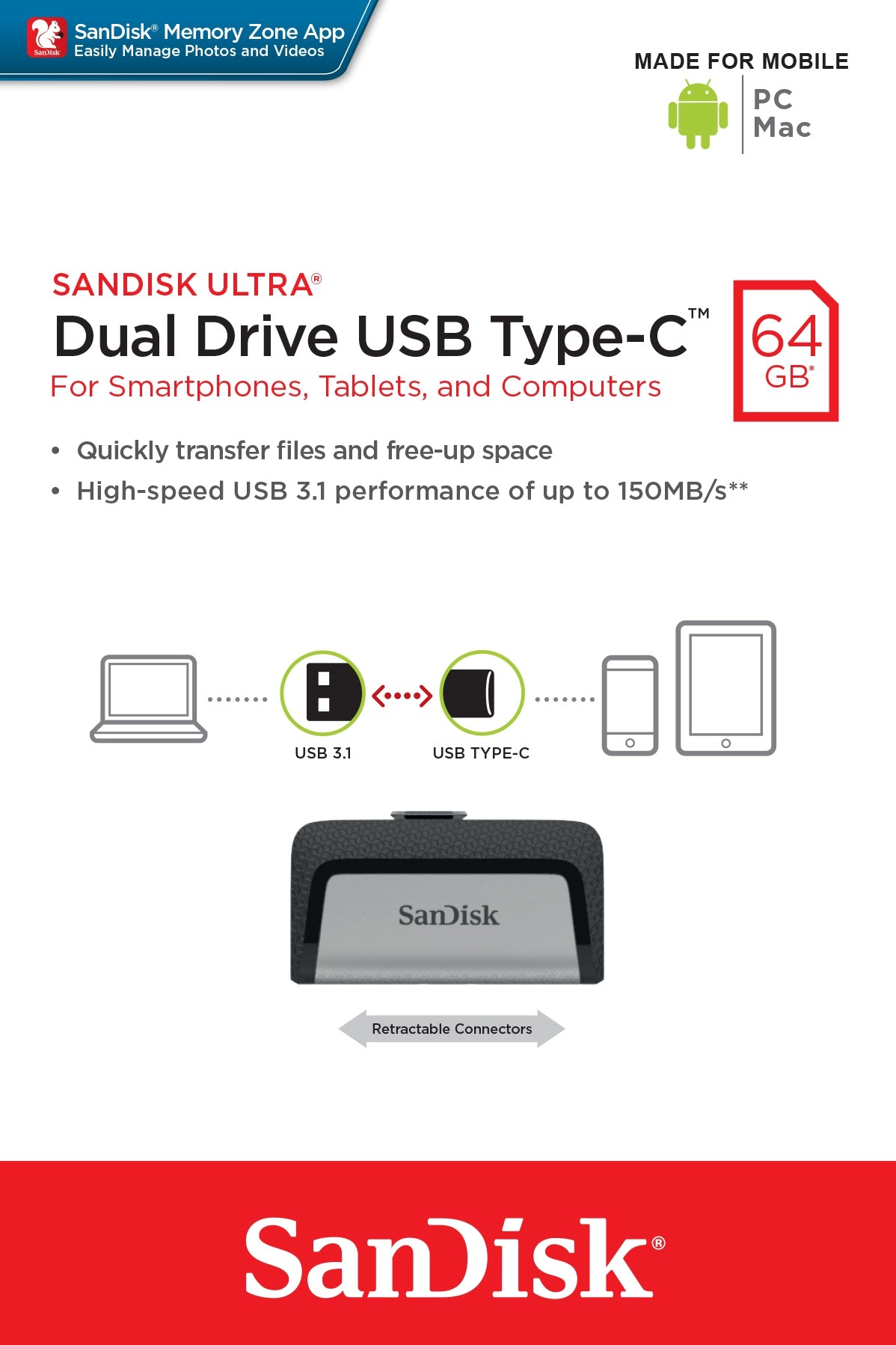 Memoria Sandisk Ultra Dual Drive Usb Tipo-C 64Gb (Sdddc2-064G-G46)