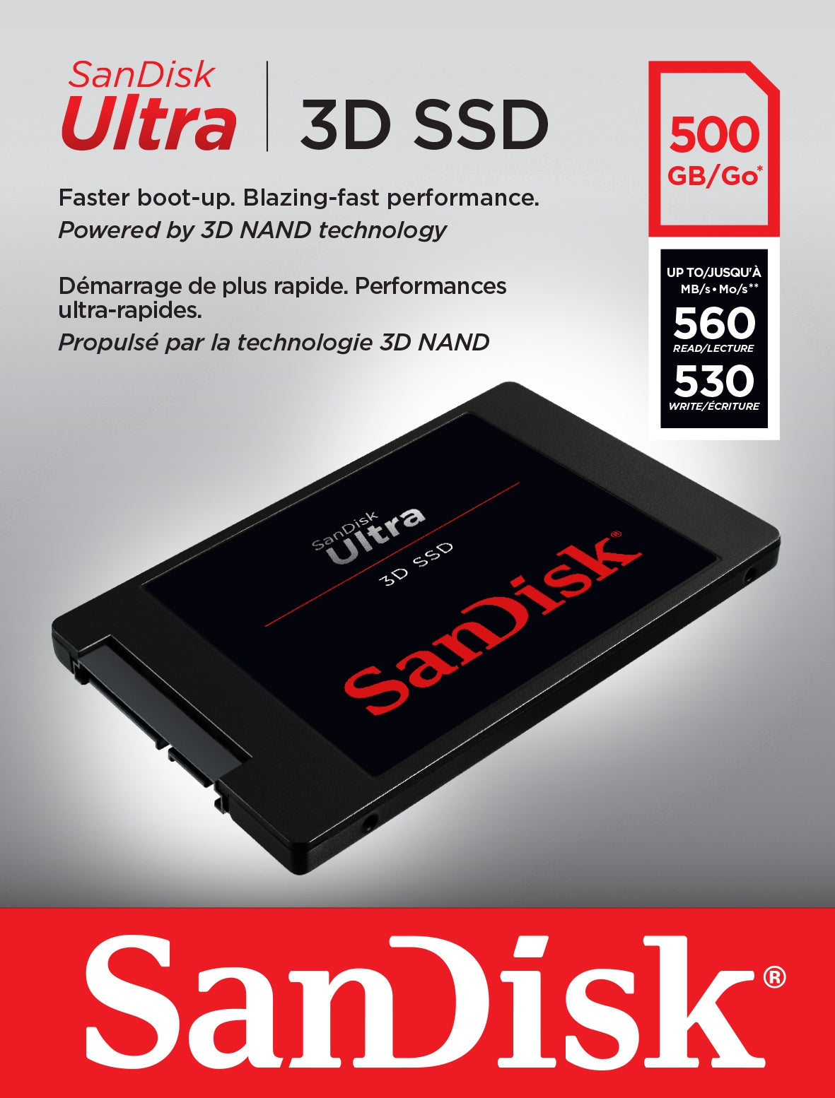 Unidad De Estado Solido Ssd Sandisk Ultra 3D 500Gb 2.5 Sata3 7Mm Lect.560/Escr.530Mbs