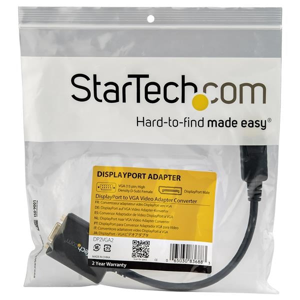 Convertidor Displayport A Vga Startech.Com Dp2Vga2 Macho/Hembra Negro 036