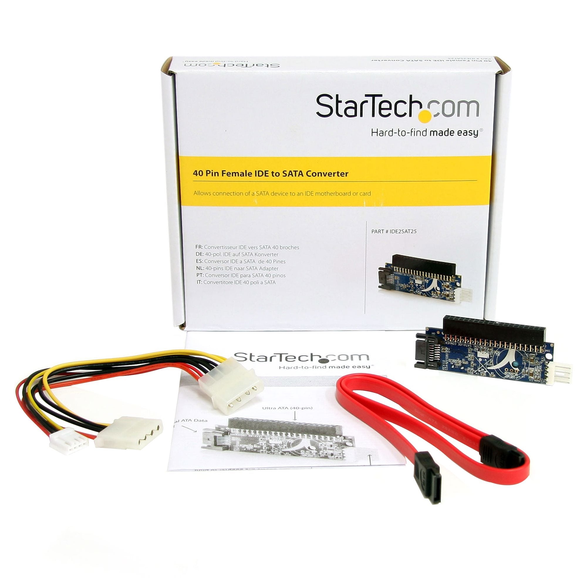 Convertidor Adaptador Ide Ata De 40 Pines A Sata De 2.5In Y 3.5 Pulgadas Solo Datos - 1X Ide Macho - 1X Sata Datos - Startech.Com Mod. Ide2Sat25