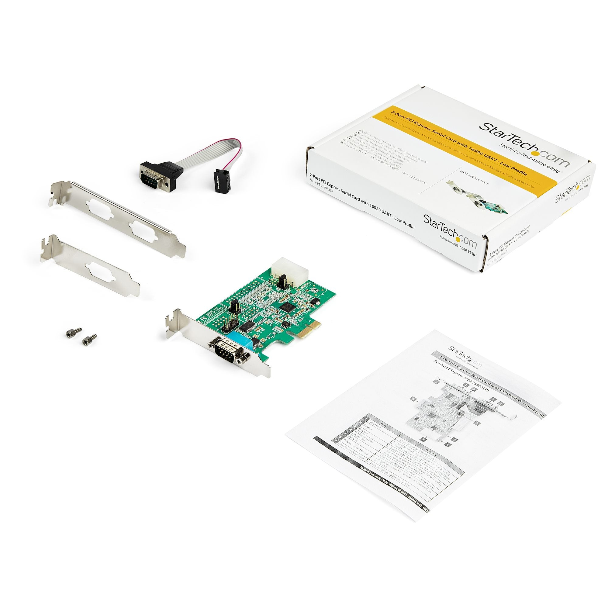 Tarjeta Adaptadora Serial Pci Express Rs232 De 2 Puertos - Tarjeta Serial Pcie Rs232 Db9 Uart 16950 - Perfil Bajo - Win/Linux - Startech.Com Mod. Pex2S953Lp