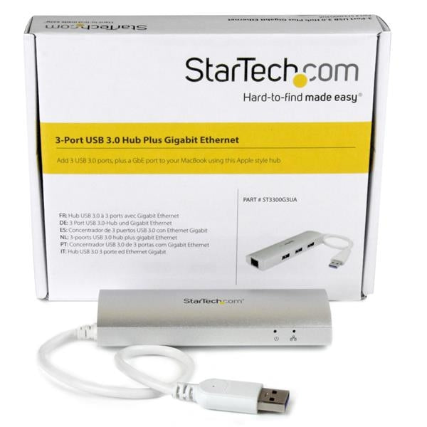 Concentrador De 3 Puertos Usb 3.0 Con Adaptador De Red Ethernet Gigabit - Hub Portátil De Aluminio - Startech.Com Mod. St3300G3Ua