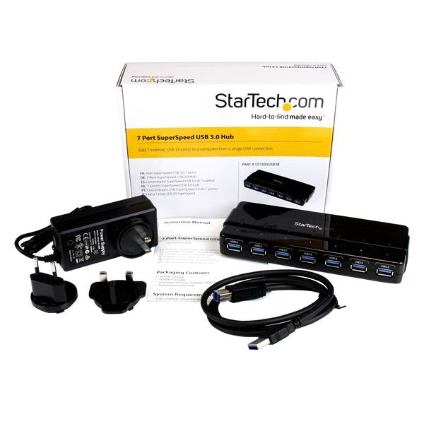 Concentrador Usb 3.0 De 7 Puertos - Hub De Escritorio Con Adaptador De Alimentación - Color Negro - Startech.Com Mod. St7300Usb3B