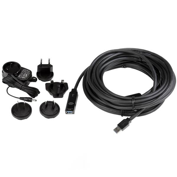 Cable Extensor De 10 Metros Usb 3.0 Superspeed Activo - Usb A Macho A Hembra - Negro - Startech.Com Mod. Usb3Aaext10M