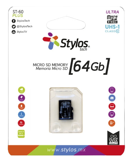 Memoria Micro Sd Stylos 64 Gb Uhs1 Con Adaptador (Stmsda3B)