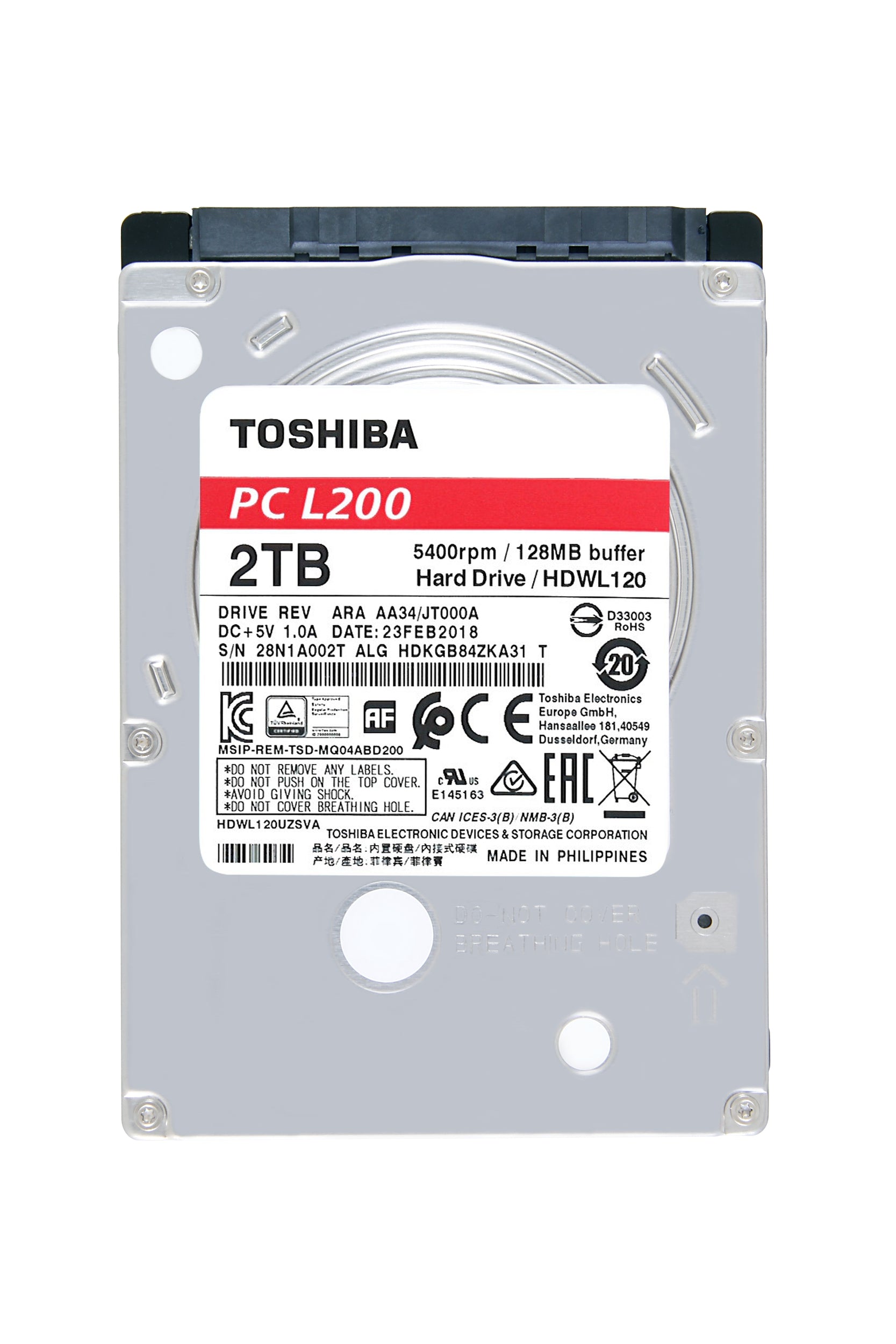 Disco Duro Toshiba Hdwl120Uzsva Interno Portátil L200 2Tb 2.5 Pulgadas 5400 Rpm 9.5Mm 8 Mb Buffer