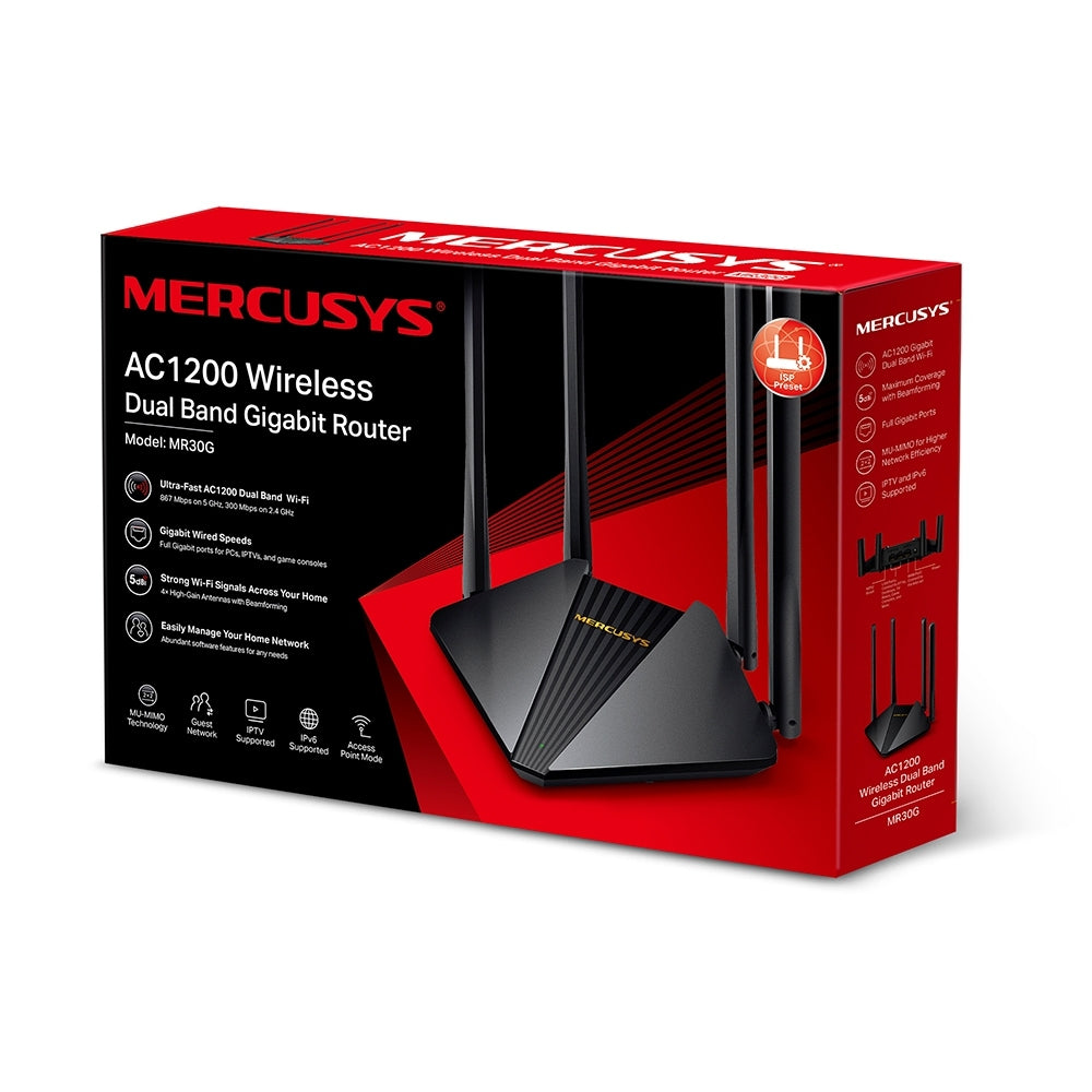 Router Mercusys Ac1200 Mr30G Inalámbrico De Doble Banda Para Mayor Cobertura Wifi Y Gran Eficiencia