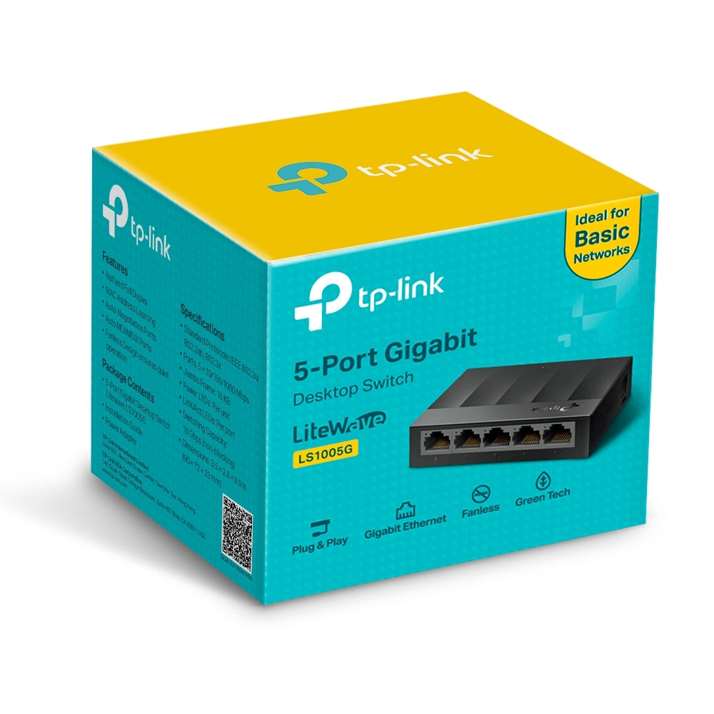 Switch No Administrable 5 Puertos Tp-Link Ls1005G De Gigabit Para Escritorio Plug And Play Y Green Ethernet