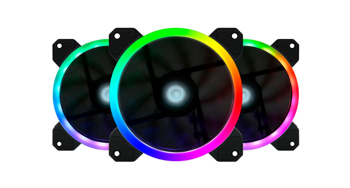 Kit De Ventiladores Game Factor Fkg400 Multicolor 120Mm Incluye Tiras Led Control Remoto.