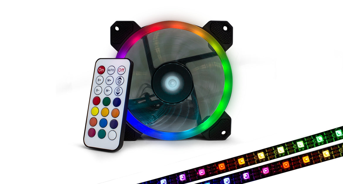 Kit De Ventiladores Game Factor Fkg400 Multicolor 120Mm Incluye Tiras Led Control Remoto.