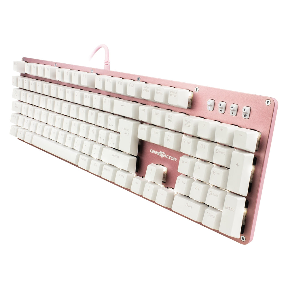 Teclado Mecánico Game Factor Kbg400-Pk-Rd Switch Red Usb Rosa Y Rojo