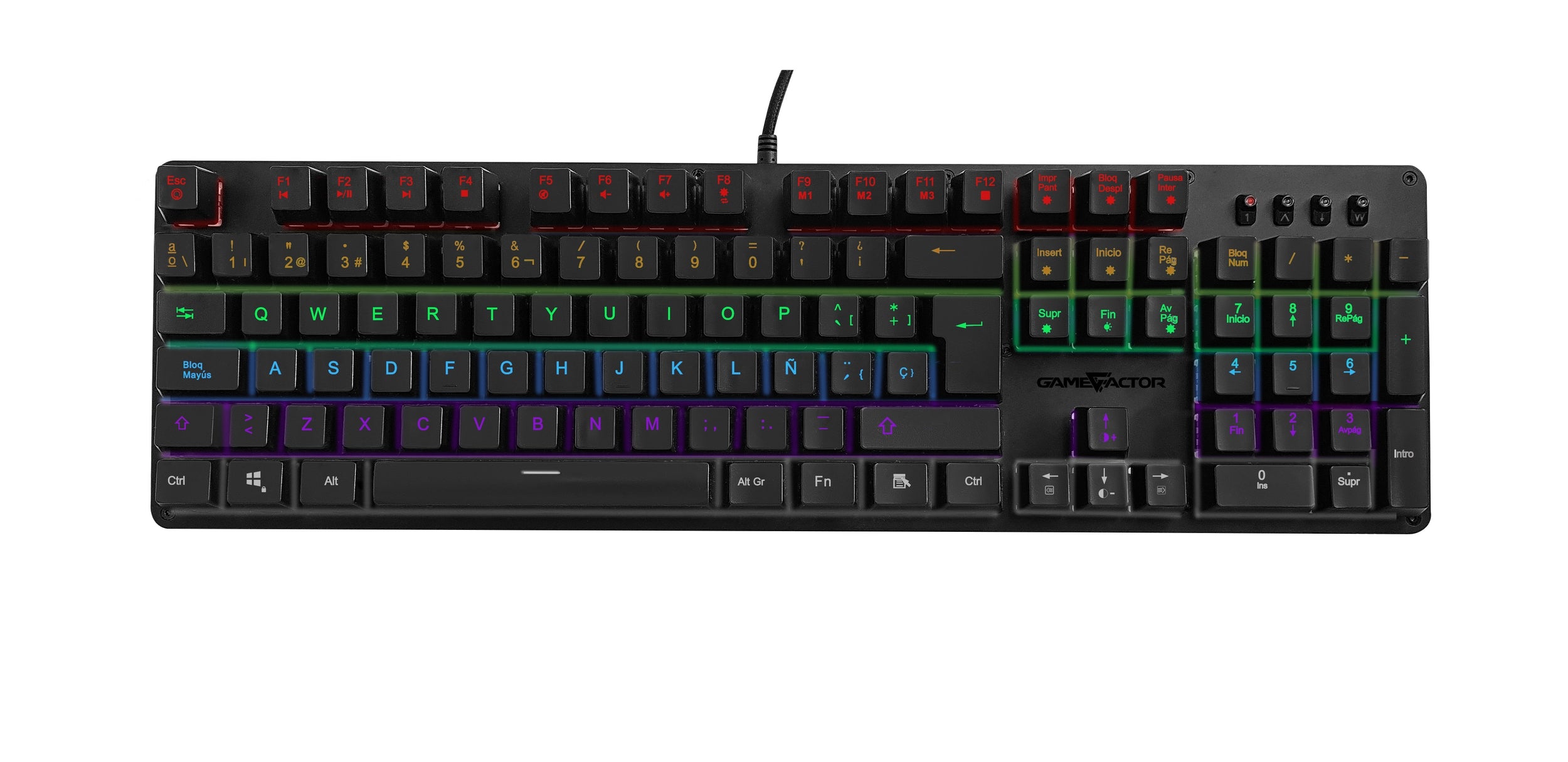 Teclado Mecanico Game Factor Rainbow, Switch Red, Usb, Negro Kbg400-Rd