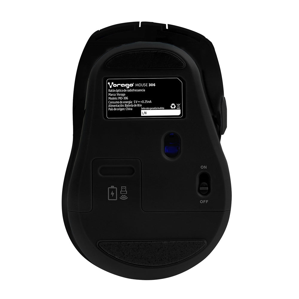 Mouse Inalámbrico Iluminado Vorago Mo-306 Negro 2400 Dpi Recargable