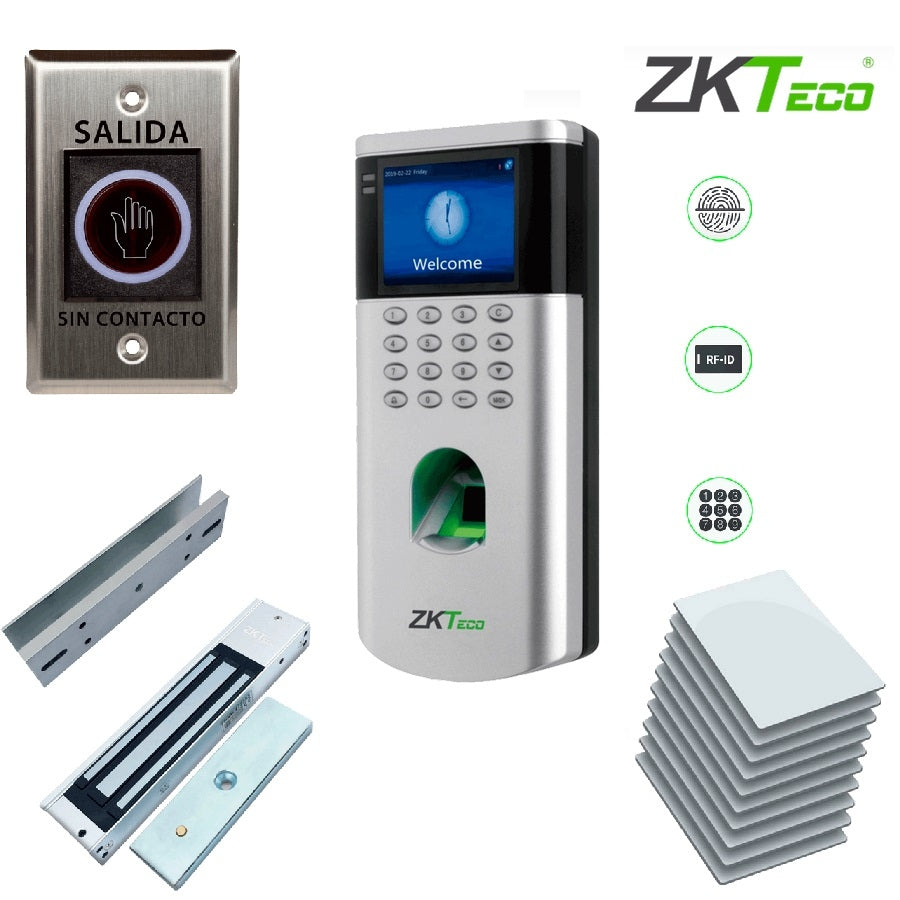 Control De Acceso Kit Zkteco Lf10 Para Una Puerta / 1500 Usuarios / Incluye Electro-Imán, Botón De Salida, Montaje Tipo U Para Puerta De Metal O Madera Y 10 Tarjetas Rfid 125 Khz